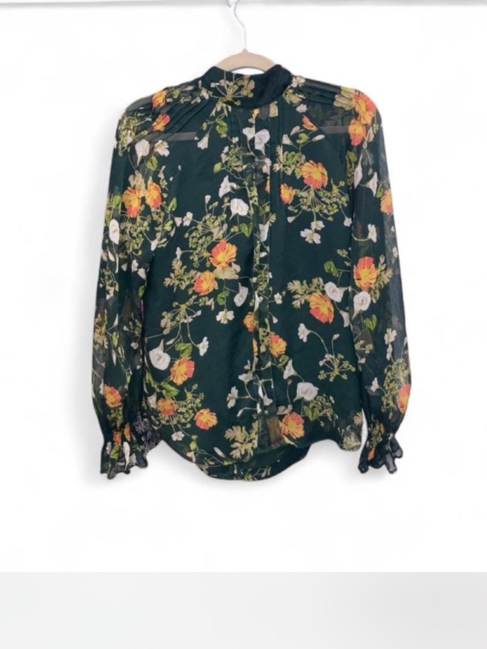 Floral Long-Sleeve Button-Up Blouse - Dark Green - Picture 8 of 8